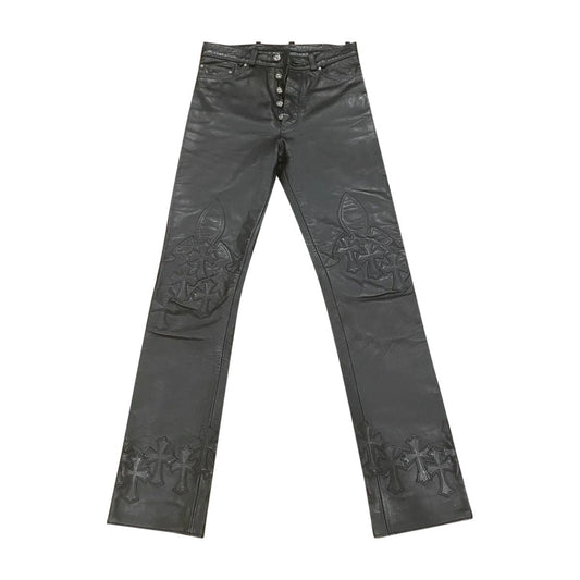 Chrome Hearts Cemetery Cross Leather Rider Pants ‘Black’