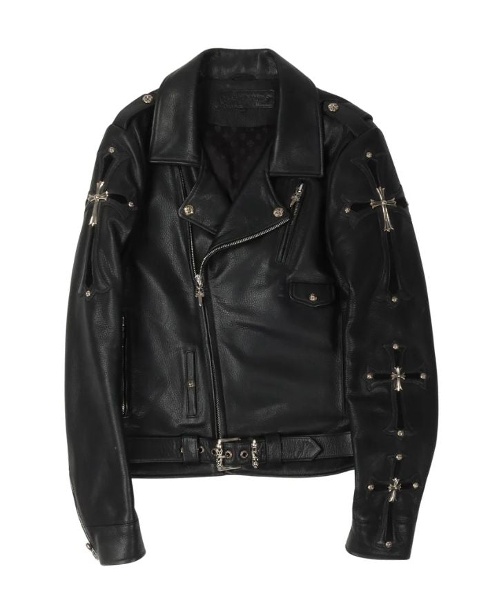 Chrome Hearts Leather Jacket Cross Silver